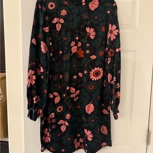 Boden Black and Pink Floral Midi Dress